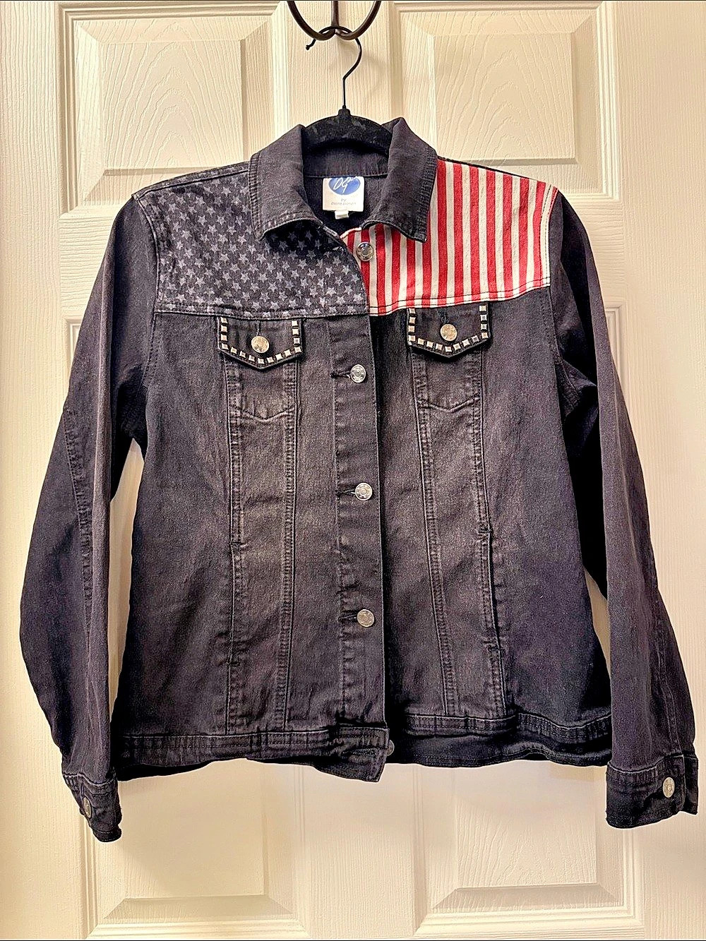 DG2 by Diane Gilman American Flag Studded Denim Jacket S